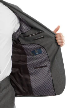 Arezzo Collection - 100% Wool Suit Modern Fit Italian Style 2 Piece In Dark Gray -Clothing Shop MW246 02 Open