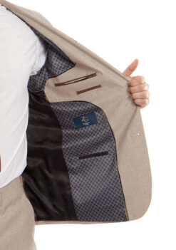 Arezzo Collection - 100% Wool Suit Modern Fit Italian Style 2 Piece In Tan -Clothing Shop MW246 06 Open