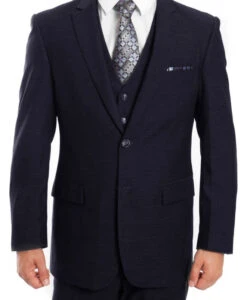 Dotted Wool Suit Modern Fit 3 Piece In Navy