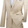 Beige Tone On Tone Paisley Pattern Slim Fit Men's 2 Piece Suit 2 Button -Clothing Shop S2F 1 BEIGE