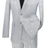 Silver Tone On Tone Paisley Pattern Slim Fit Men's 2 Piece Suit 2 Button 2 Silver Tone On Tone Paisley Pattern Slim Fit Men's 2 Piece Suit 2 Button -Clothing Shop S2F 1 silver