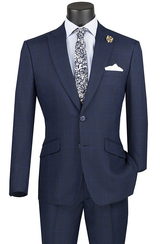 Slim Fit 2 Piece Suit Navy Glen Plaid Pattern Matching Pants 3 Slim Fit 2 Piece Suit Navy Glen Plaid Pattern Matching Pants