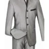 Oriental Collection - Banded Collar Slim Fit Suit Shiny Sharkskin 2 Piece Gray
