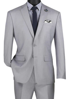 Slim Fit Men's Suit 2 Piece 2 Button In Light Gray