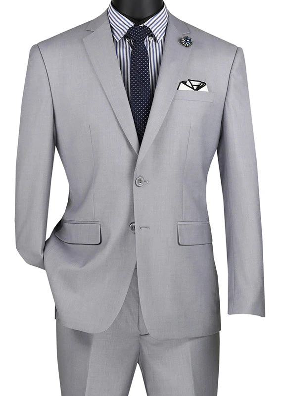 Slim Fit Men's Suit 2 Piece 2 Button In Light Gray 3 Slim Fit Men's Suit 2 Piece 2 Button In Light Gray