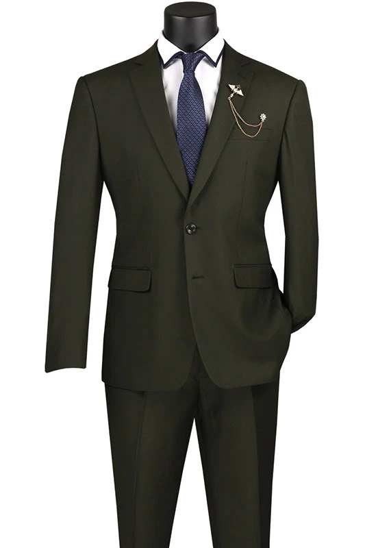 Slim Fit Men's Suit 2 Piece 2 Button In Olive 3 Slim Fit Men's Suit 2 Piece 2 Button In Olive