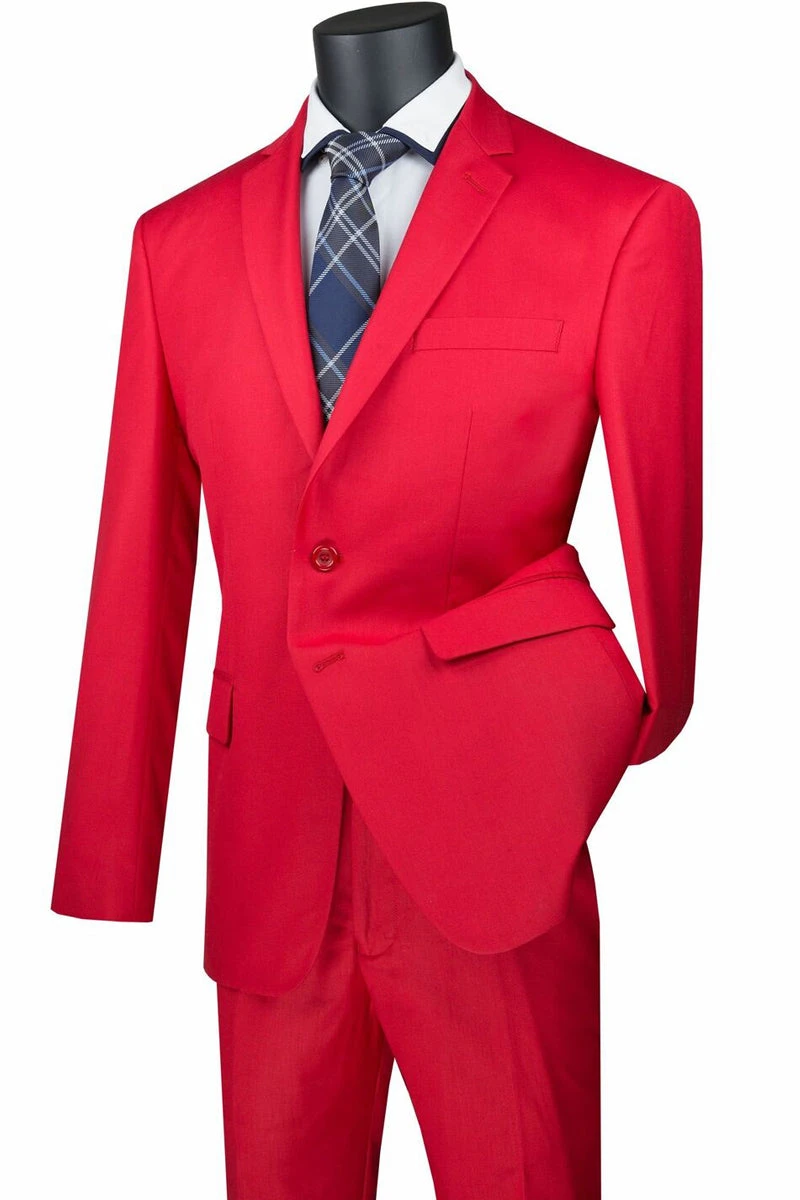 Slim Fit Men's Suit 2 Piece 2 Button In Red 3 Slim Fit Men's Suit 2 Piece 2 Button In Red