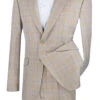 Slim Fit 2 Piece Suit Beige Glen Plaid Pattern Matching Pants