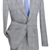 Slim Fit 2 Piece Suit Gray Glen Plaid Pattern Matching Pants