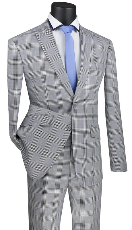 Slim Fit 2 Piece Suit Gray Glen Plaid Pattern Matching Pants 3 Slim Fit 2 Piece Suit Gray Glen Plaid Pattern Matching Pants