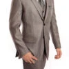 Gray 3 Piece Modern Fit Suit 2 Button V-Neck Vest -Clothing Shop SO4M158 01 Grey