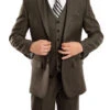 (62R) Charcoal Brown 3 Piece Modern Fit Suit 2 Button V-Neck Vest