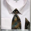 French Cuff Dress Shirt Regular Fit In White/Beige With Tie, Cuff Links And Pocket Square