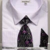 French Cuff Dress Shirt Regular Fit In White/Purple With Tie, Cuff Links And Pocket Square -Clothing Shop SO5DS3792P2 PURPLE