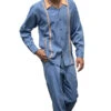 Blue Denim Feel 2 Piece Long Sleeve Walking Suit 2 Blue Denim Feel 2 Piece Long Sleeve Walking Suit -Clothing Shop SO7D 64 BLUE