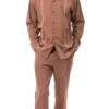 Cognac Denim Feel 2 Piece Long Sleeve Walking Suit
