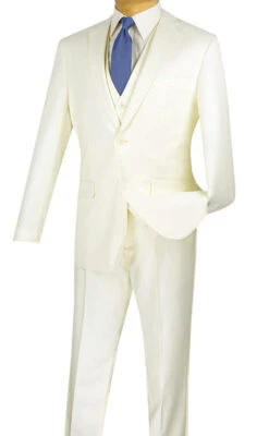 Slim Fit Business Men's Suit 3 Piece 2 Button In Ivory