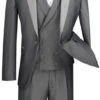 Silver Slim Fit 3 Piece Suit 1 Button With Double Breasted Vest