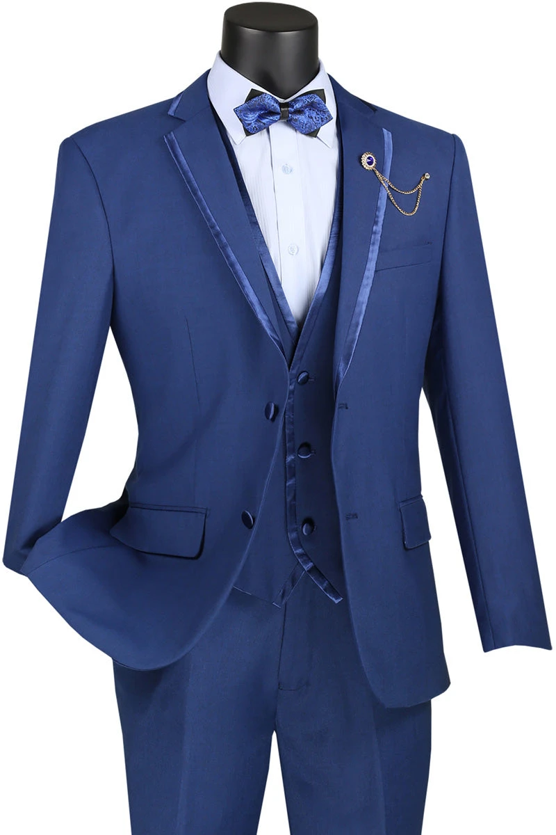 Leonardo Collection - Slim Fit Tuxedo 2 Buttons 3 Piece Suit Blue 3 Leonardo Collection - Slim Fit Tuxedo 2 Buttons 3 Piece Suit Blue