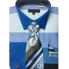 French Cuff Shirt In Blue With Tie, Cuff Links, And Handkerchief