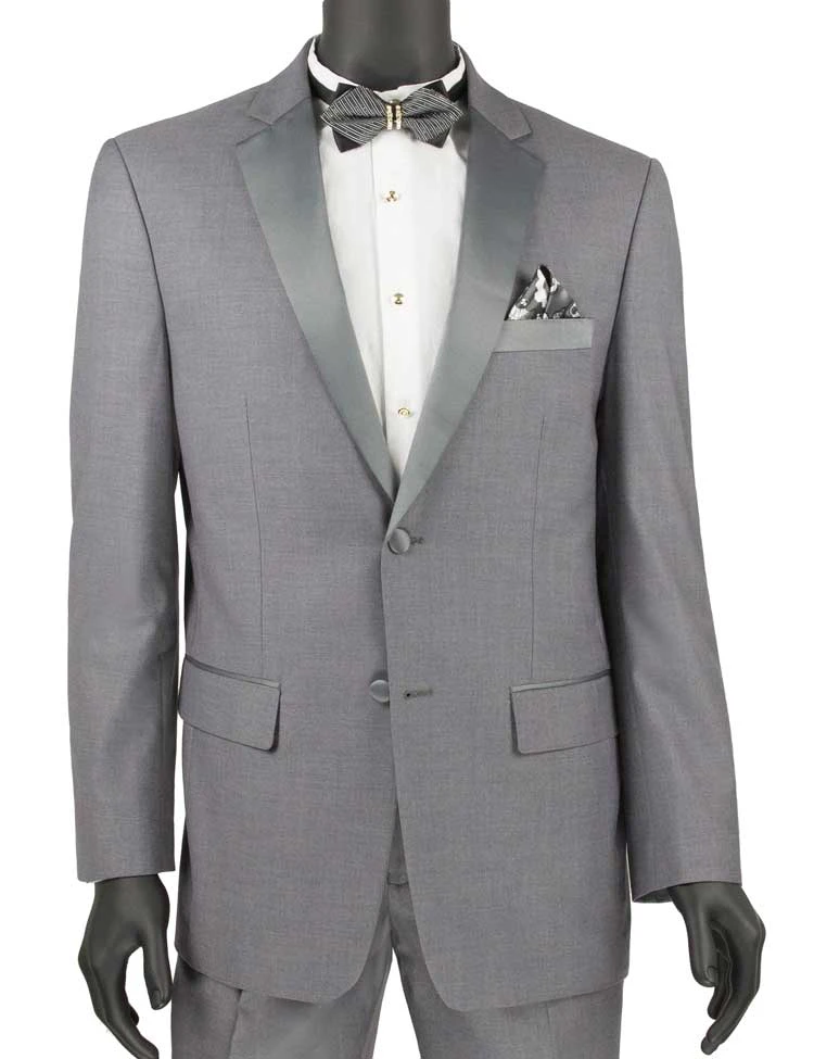 Excalibur Collection - Slim Fit Tuxedo 2 Piece 2 Buttons Design In Gray 3 Excalibur Collection - Slim Fit Tuxedo 2 Piece 2 Buttons Design In Gray
