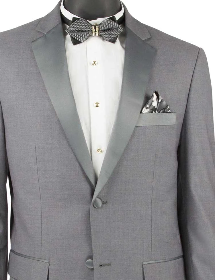 Excalibur Collection - Slim Fit Tuxedo 2 Piece 2 Buttons Design In Gray 4 Excalibur Collection - Slim Fit Tuxedo 2 Piece 2 Buttons Design In Gray - Image 2