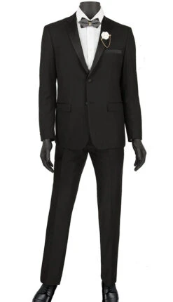 Black Ultra Slim Fit Tuxedo 2 Buttons 2 Piece -Clothing Shop T US900 black detail 1