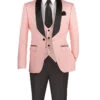 Slim Fit Tuxedo 3 Piece With Jacquard Pattern In Pink