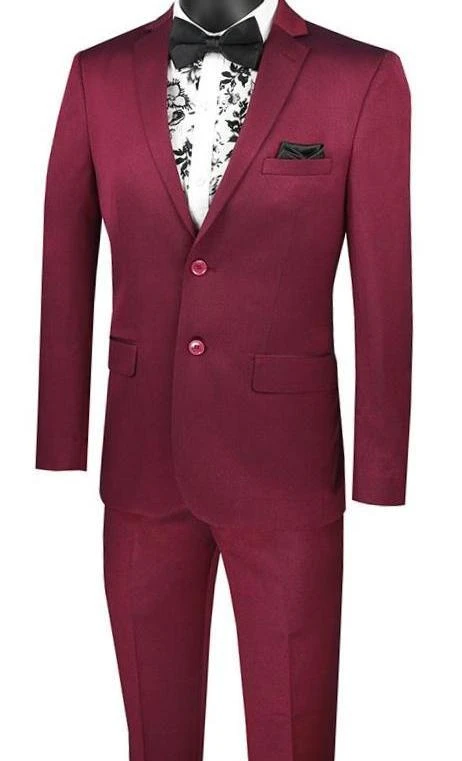 (38R) Slim Fit 2 Piece Suit Narrow Lapel In Plum 3 (38R) Slim Fit 2 Piece Suit Narrow Lapel In Plum
