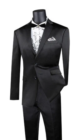Ultra Slim Fit Shiny Sharkskin 2 Button 2 Piece Suit In Black