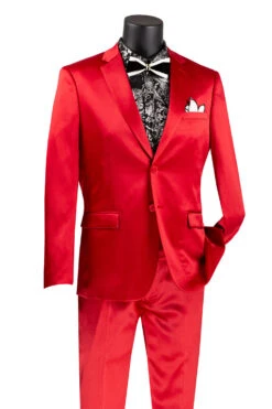 Ultra Slim Fit Shiny Sharkskin 2 Button 2 Piece Suit In Red