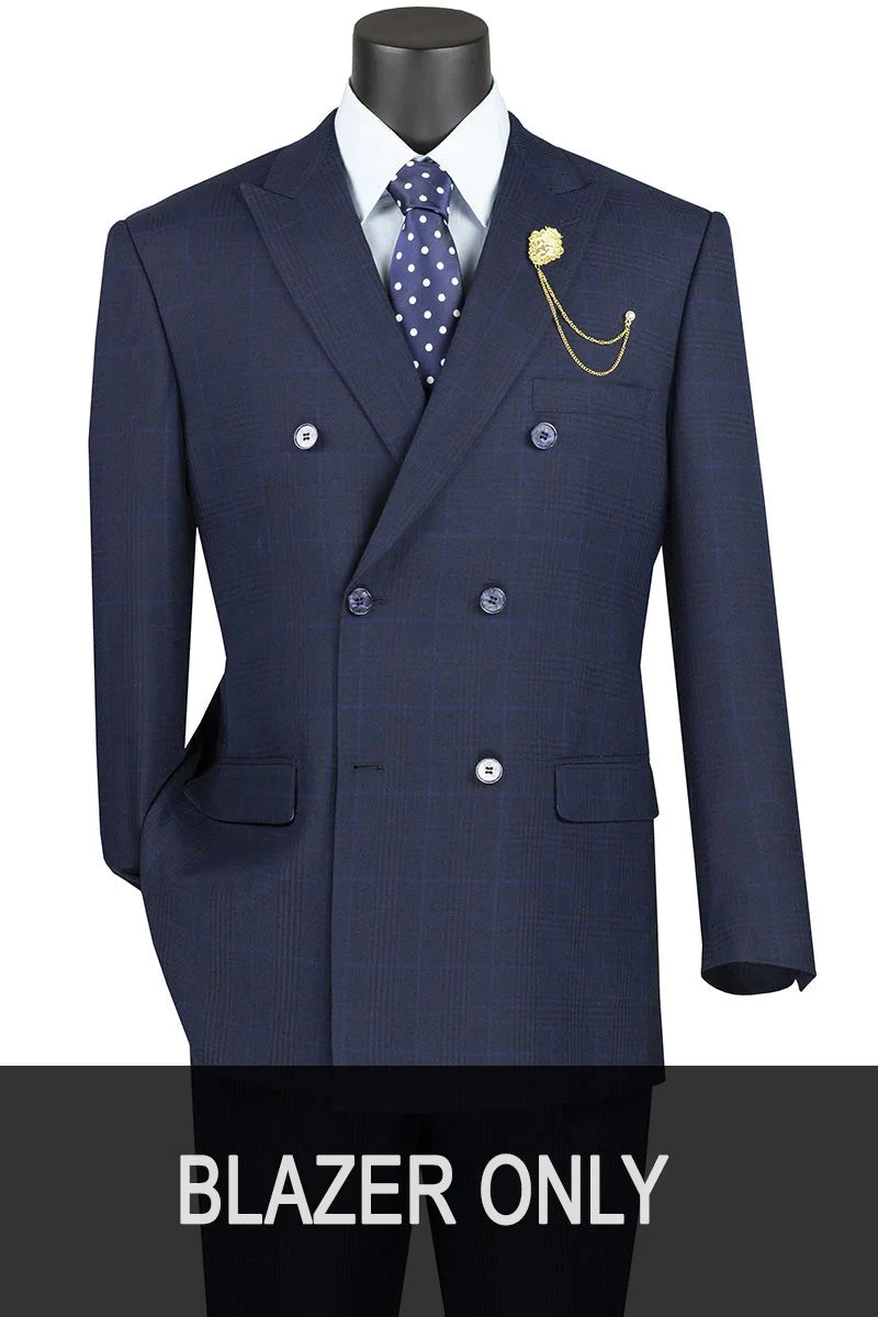 (48R Blazer) Navy Double Breasted Blazer Regular Fit Tone On Tone Windowpane 3 (48R Blazer) Navy Double Breasted Blazer Regular Fit Tone On Tone Windowpane