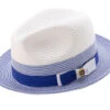 Men's Braided Straw Fedora Two Tone Weave In Royal Blue -Clothing Shop Us4K0P4A