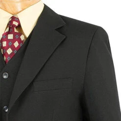 Mont Blanc Collection - Regular Fit Suit 3 Button 3 Piece In Black -Clothing Shop V 3PP BLACK 3