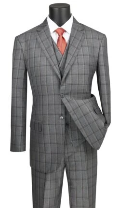 Atrani Collection - Regular Fit Windowpane Suit 3 Piece In Gray