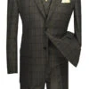 Atrani Collection - Regular Fit Windowpane Suit 3 Piece In Brownish Olive -Clothing Shop V2RW 12 OLIVE