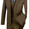 Venetian Collection - Taupe Regular Fit Glen Plaid 2 Button 3 Piece Suit -Clothing Shop V2RW 13 TPs