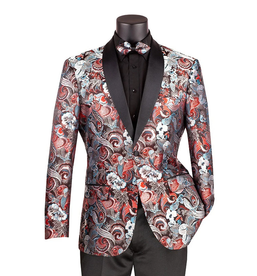 Burgundy Modern Fit Paisley Pattern Jacquard Fabric Jacket With Bow Tie 3 Burgundy Modern Fit Paisley Pattern Jacquard Fabric Jacket With Bow Tie
