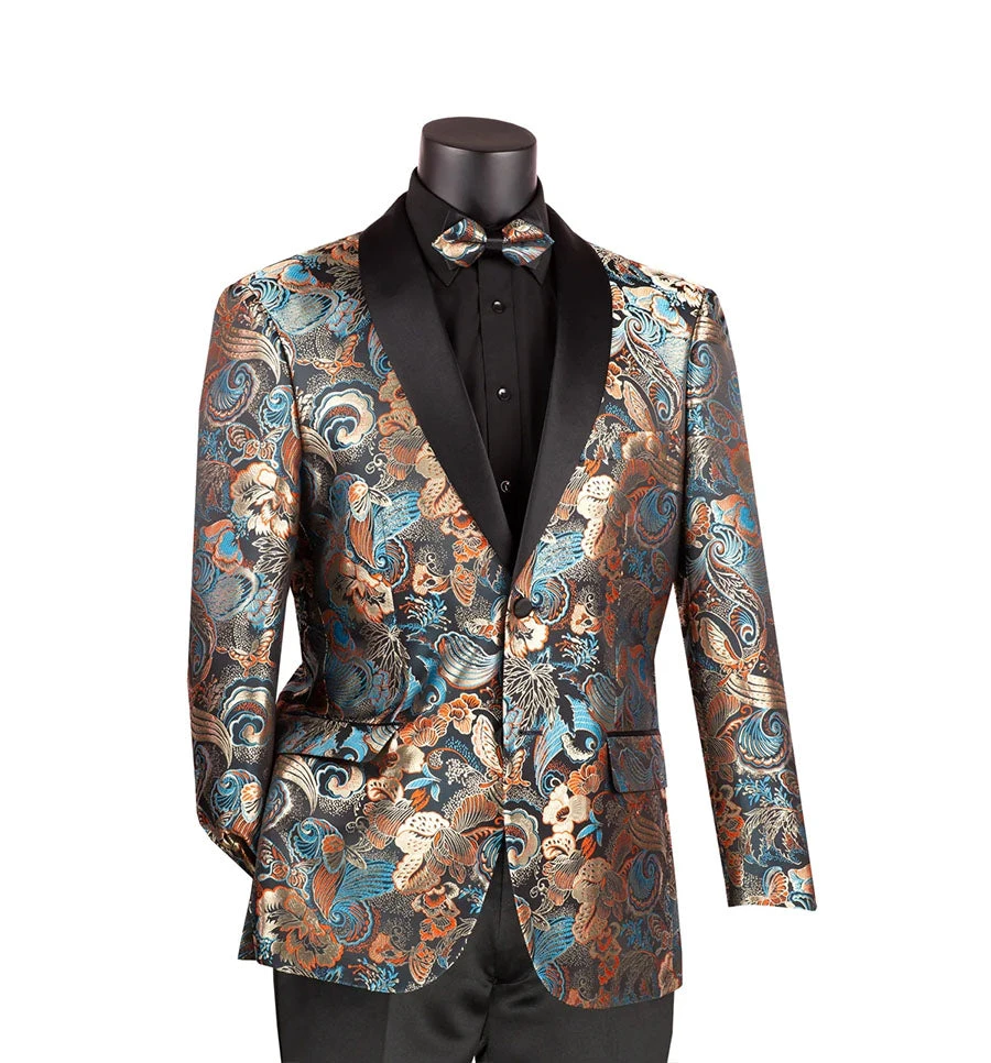 Teal Modern Fit Paisley Pattern Jacquard Fabric Jacket With Bow Tie 3 Teal Modern Fit Paisley Pattern Jacquard Fabric Jacket With Bow Tie
