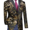 Slim Fit Velvet Jacket 2 Button Peak Lapel Paisley Pattern In Black/Gold -Clothing Shop bs 13 black.gold S