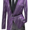 Slim Fit Velvet Party Jacket 1 Button Shawl Lapel In Purple