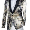 (S) Slim Fit Blazer Jacquard Print 2 Button With Shawl Lapel