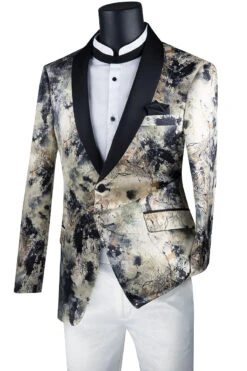 (S) Slim Fit Blazer Jacquard Print 2 Button With Shawl Lapel
