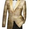 Gold Slim Fit Jacket Peak Lapel With Metallic Pattern -Clothing Shop bsm 1 golds