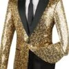 Regular Fit Gold Sequins Party Jacket With Trim Leopard Pattern -Clothing Shop bsq 2