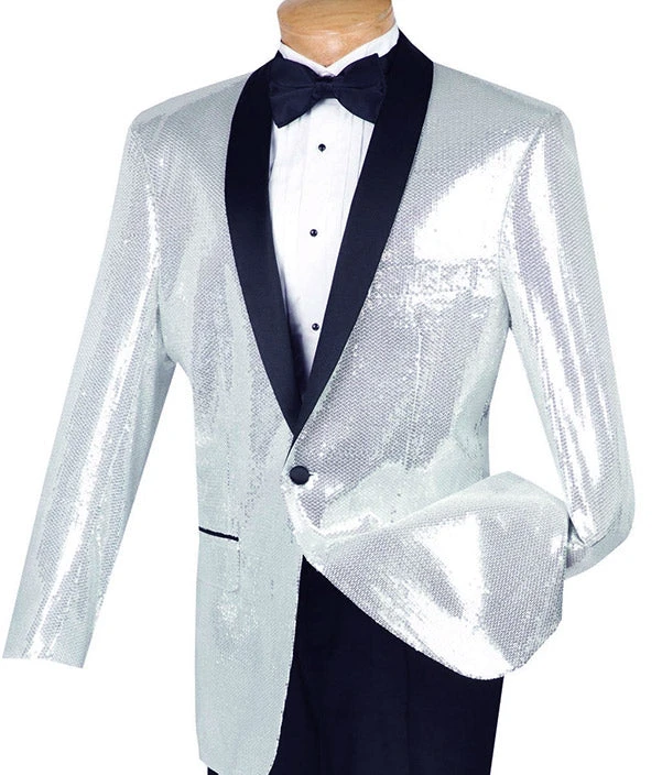 Spotlight Collection - Regular Fit Sliver-White Sequins Party Jacket 3 Spotlight Collection - Regular Fit Sliver-White Sequins Party Jacket