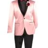 Pink Slim Fit Blazer Stretch Sateen 1 Button With Narrow Shawl Lapel -Clothing Shop bst 1 pink