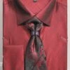 French Cuff Regular Fit Shirt In Burgundy With Tie, Cuff Links, And Handkerchief