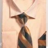 French Cuff Regular Fit Shirt In Tan With Tie, Cuff Links And Handkerchief