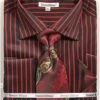French Cuff Regular Fit Shirt Set Bold Stripe Black/Red With Tie, Cuff Links And Hanky -Clothing Shop ds3793p2 black red